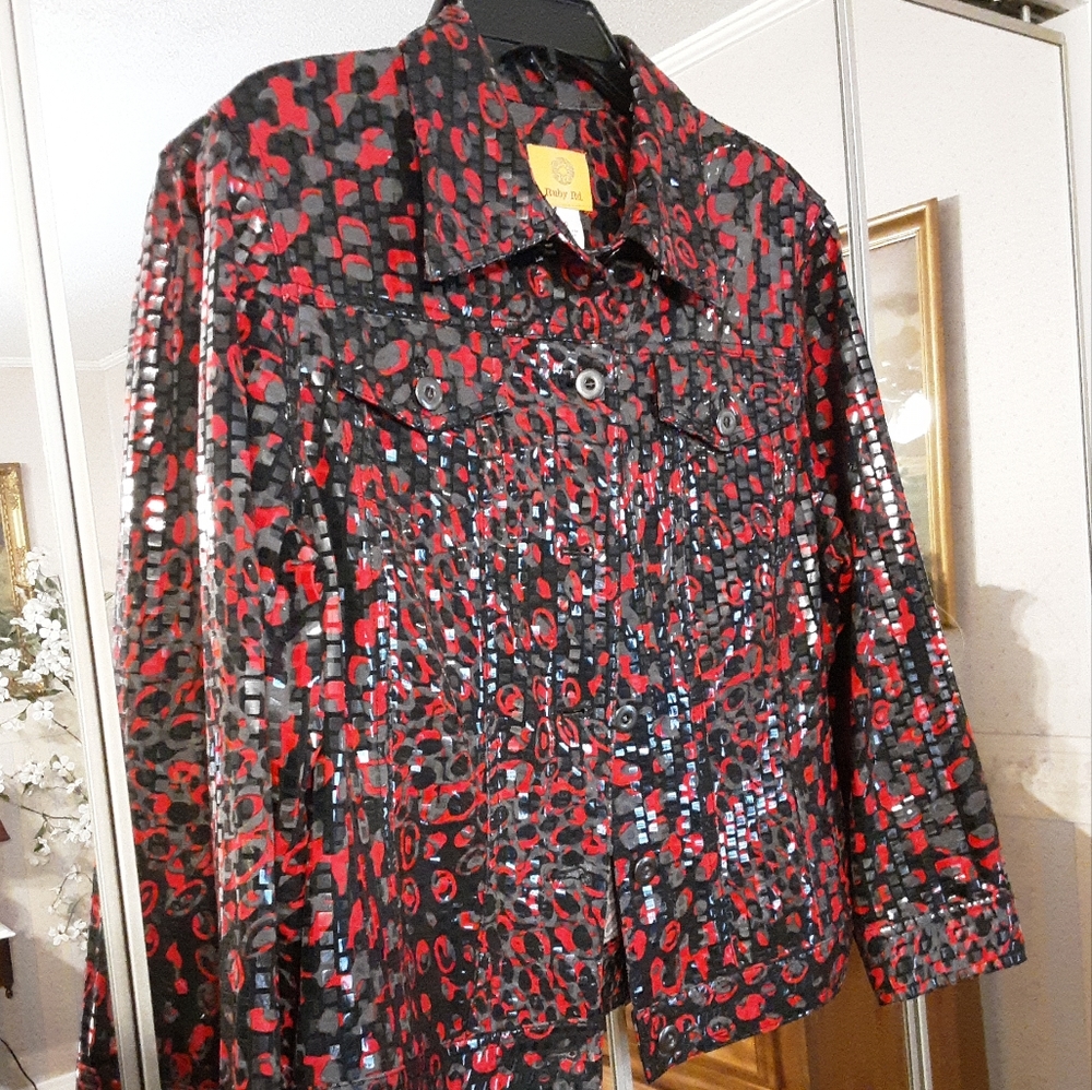 Ruby Road Black And Ruby Red Matalic Abstract Art… - image 2